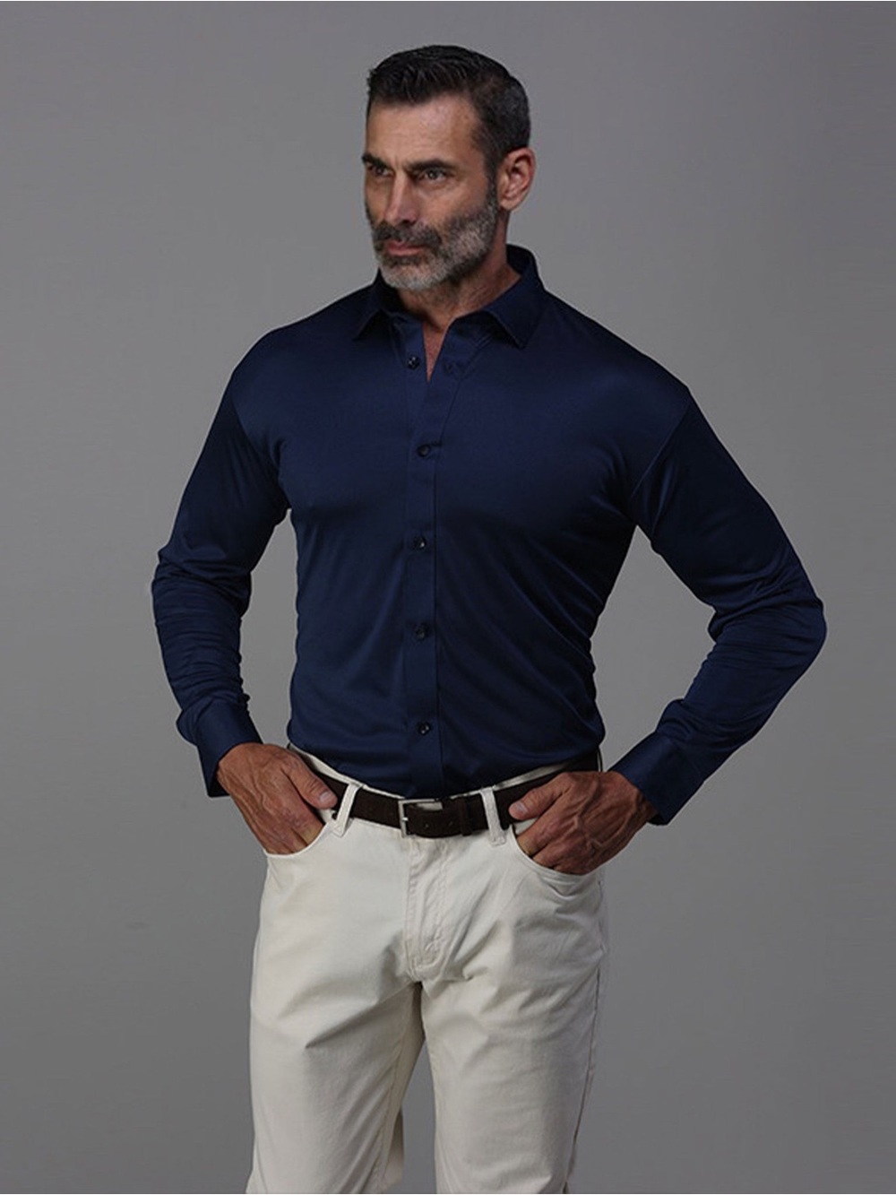Collars & Co. Quattro Flex Dress Shirt with Semi-Spread Collar Navy